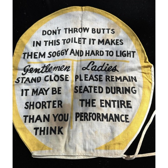 Vintage 1950’s Linen Novelty Toilet Seat Cover No Butts Double Sided Yellow - Picture 7 of 8